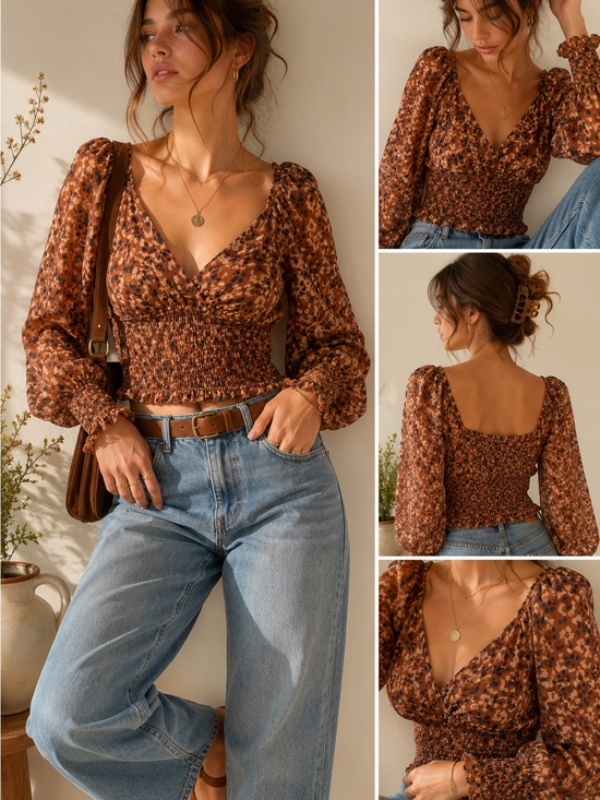 Steve Madden Tops - Steve Madden Animal Print Cheetah  Smocked Crop Top L 🤎🐆☀️